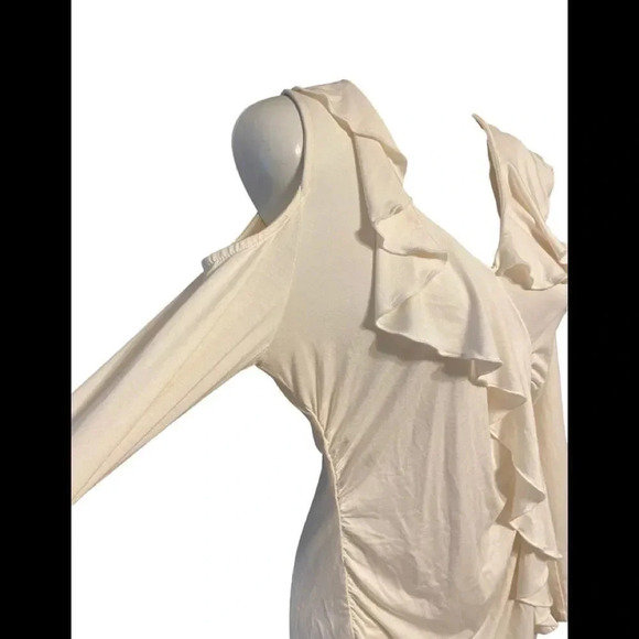 NWT Boston Proper Shirt Ruffle Front Cold Shoulder Off White - Picture 2 of 9
